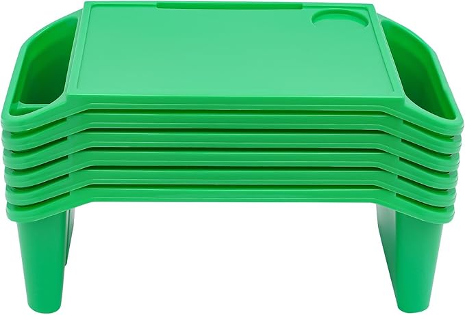 6 Pcs Kids Lap Desk Tray, Plastic Breakfast Lap Desk Trays with Side Pockets and Slot, Portable Lap Table Snack Tray for Eating, Writing, Drawing, Game, 19.69" L x 9.84" W x 7.1" H (Green*6)