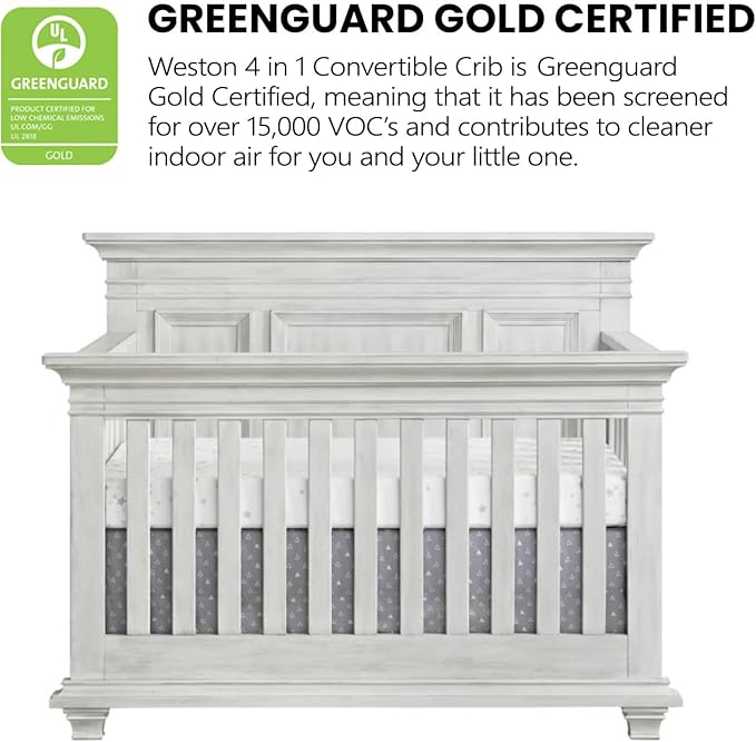 Oxford Baby Weston 4-in-1 Convertible Crib, Vintage White, GreenGuard Gold Certified