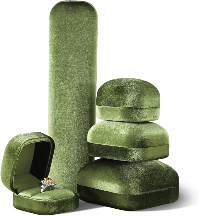 Resilient Velvet Ring Earrings Bracelet Necklace Display Box, Travel Mini Jewelry Organizer Case (Green, Bracelet Box)
