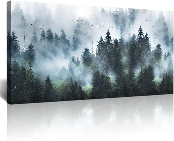 Lapremoly Large Size Canvas Wall Art For Living Room Farmhouse Wall Decor For Bedroom Fashion Wall Poster Fog forest Scenery Pictures Artwork Office Decor Painting Modern Home Decorations 24"X48"
