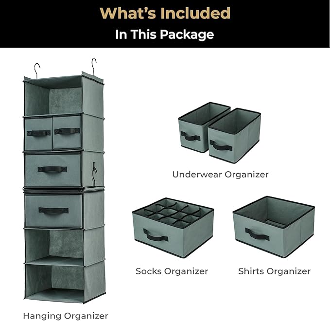 SMIRLY 6 Shelf Hanging Closet Organizer Hanging Shelves, Closet Hanging Organizer with 2 Sturdy Hooks for Wardrobe, Nursery, Storage (Grey, Separate)