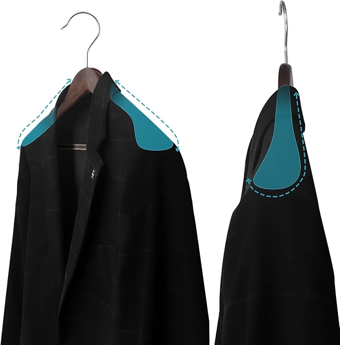 Solid Wood Suit Hangers, 10 Pack, Coat Hangers with Non Slip Trouser Bar, 360° Swivel Hook, Heavy Duty Wide Hangers for Suit, Coat, Jacket, Trousers, Pants,17.3" W x 9", Dark Walnut AWY0410H