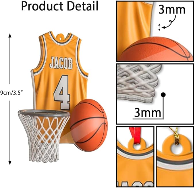 Famitrendz Custom Basketball Christmas Ornaments 2025, Custom Name Basketball Acrylic Christmas Tree Decorations, 2D Flat Baller Ornaments for Tree 05