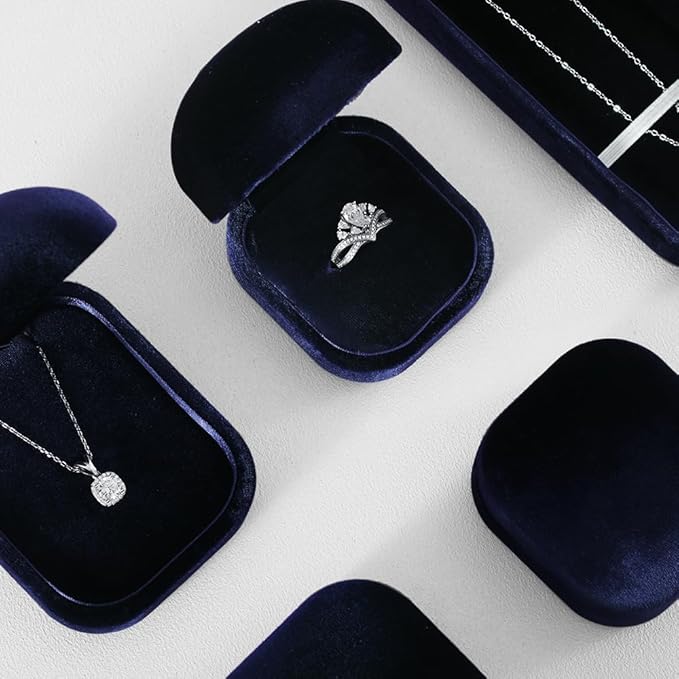 Resilient Velvet Ring Earrings Bracelet Necklace Display Box, Travel Mini Jewelry Organizer Case (Blue, Ring Box)