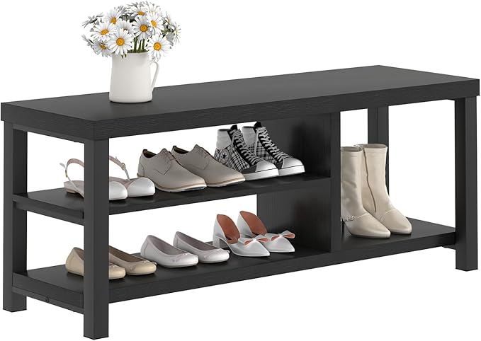 EXCEFUR Shoe Bench, Rustic Wooden Storage Bench for Entryway Hallway, Industrial Indoor Shoe Rack Bench Seat for Living Room Bedroom, 43.3 Inch Black