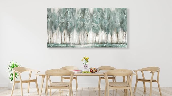 NINEASO Abstract Forest Canvas Wall Art - Grey Teal Foggy Trees Pictures Abstract Misty Woods Wall Decor Modern Botanical Painting Print Artwork for Living Room Bedroom Home Office Decor 20" x 40"