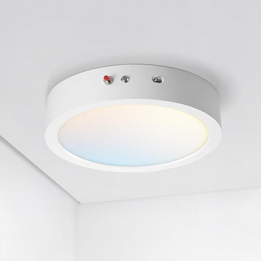 ASD LED 9" Round Flush Mount Ceiling Light Fixture, Low Profile Surface Lighting | 5CCT, Dimmable, Battery Backup, ETL Listed | 18W 1600LM 2700-6000K 120V | Kitchen, Bedroom, Hallway Lamp | White