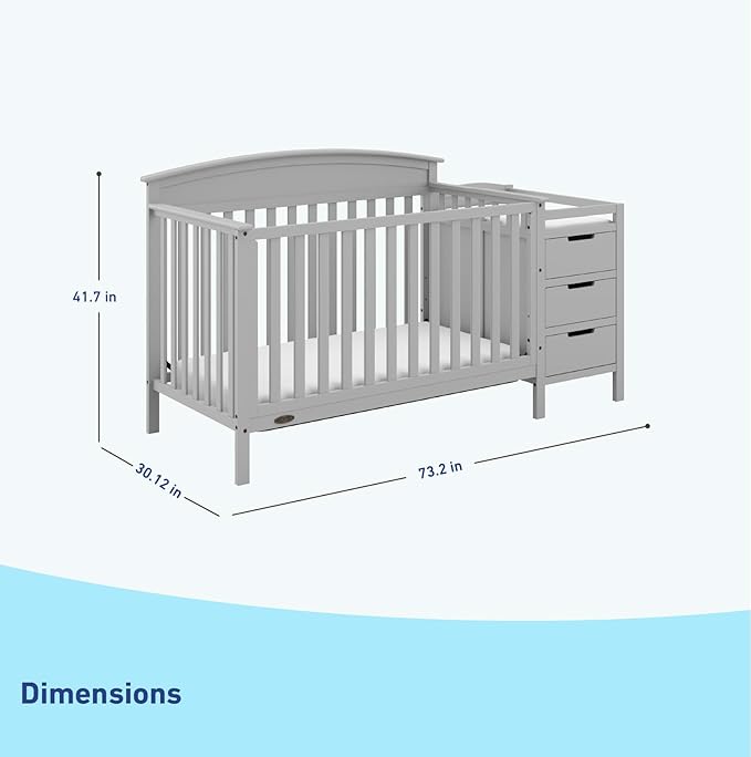 Graco Benton 4-in-1 Convertible Crib and Changer (Pebble Gray) – GREENGUARD Gold Certified, Crib and Changing -Table Combo, Water-Resistant Changing Pad, Converts to Toddler Bed, Daybed