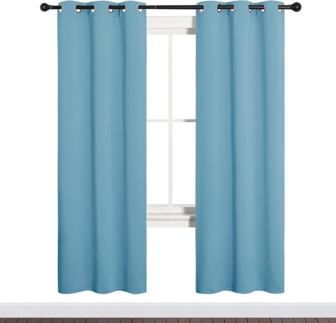 NICETOWN Thermal Insulated Curtains Blackout Draperies, Window Treatment Solid Grommet Room Darkening Drape Panels for Bedroom (Teal Blue, Set of 2, 34 by 72 inches Long)