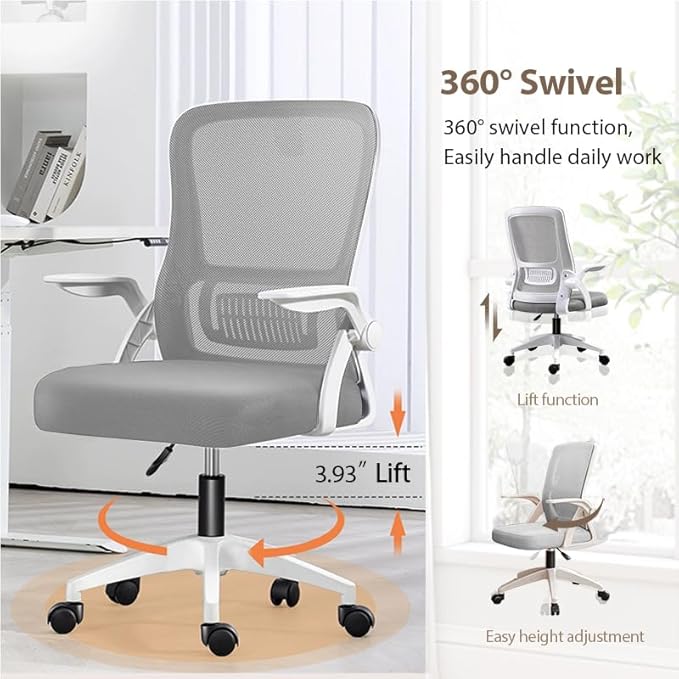 Office Chair, Ergonomic Desk Breathable Mesh Swivel Chair with Flip-Up Arms and Lumbar Support Computer for Home Office