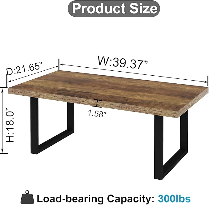 IBF Farmhouse Coffee Table, Modern Simple Wood Coffee Tables for Living Room, Industrial Minimalist Rectangle Center Table, Wood and Metal Tea Coffee Table for Home Office Bedroom, Rustic Oak, 39 in