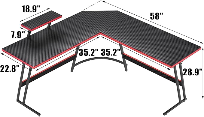 Homall L Shaped Gaming Desk Computer Corner Desk PC Gaming Desk Table with Large Monitor Riser Stand for Home Office Sturdy Writing Workstation (Black, 57 Inch)