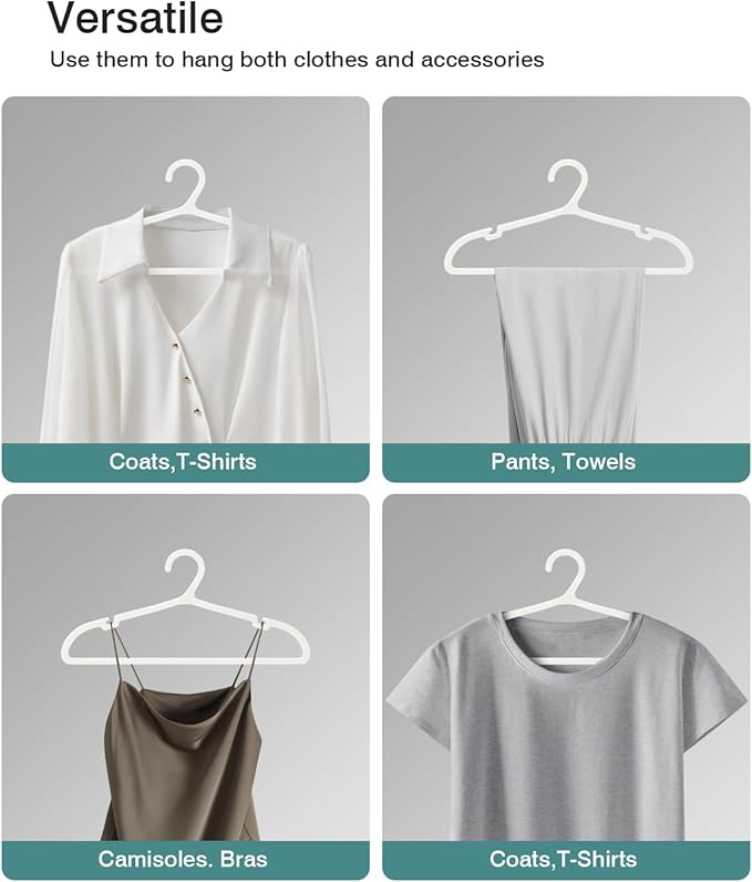 80 Pack Clothes Hangers, Non Slip Plastic Coat Hangers, Space Saving Hangers, Heavy Duty, Hanging Dry Wet Clothes, 16.4" x 8.3", White, UAPY0580W