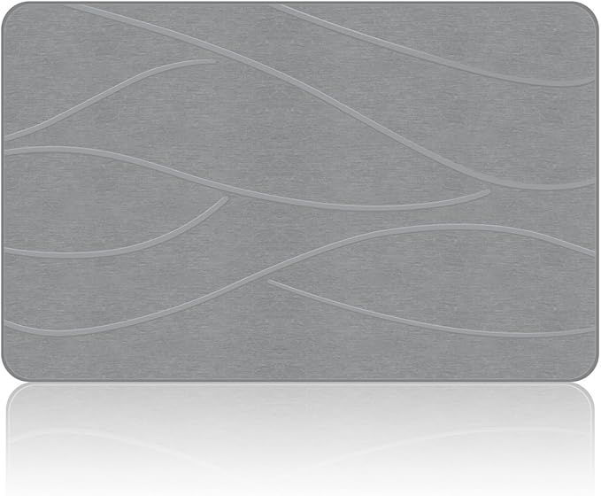 Stone Bath Mat Diatomaceous Earth Shower Mat Non-Slip Super Absorbent Diatomite Stone Bath Mats for Bathroom Floor Quick Drying Natural Easy to Clean(23.6''×15.4" Gray)