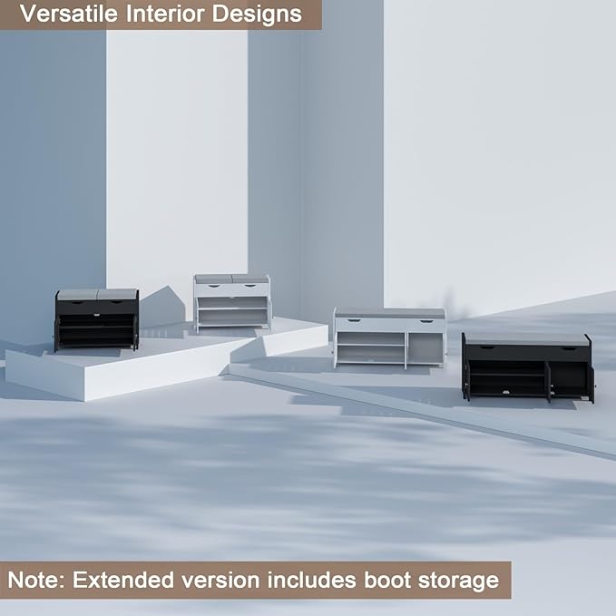 ChooChoo Shoe Storage Bench with Lift Top Storage, Entryway Bench with 2 Cushioned Seats, 3 Compartments, Adjustable Shelf, Shoe Cabinet for Entryway, Bedroom, Living Room, White