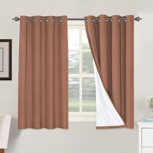 H.VERSAILTEX 100% Blackout Curtains for Bedroom Thermal Insulated Linen Textured Curtains Heat and Full Light Blocking Drapes Living Room Curtains 2 Panel Sets, Washed Spice, 52x54 Inch