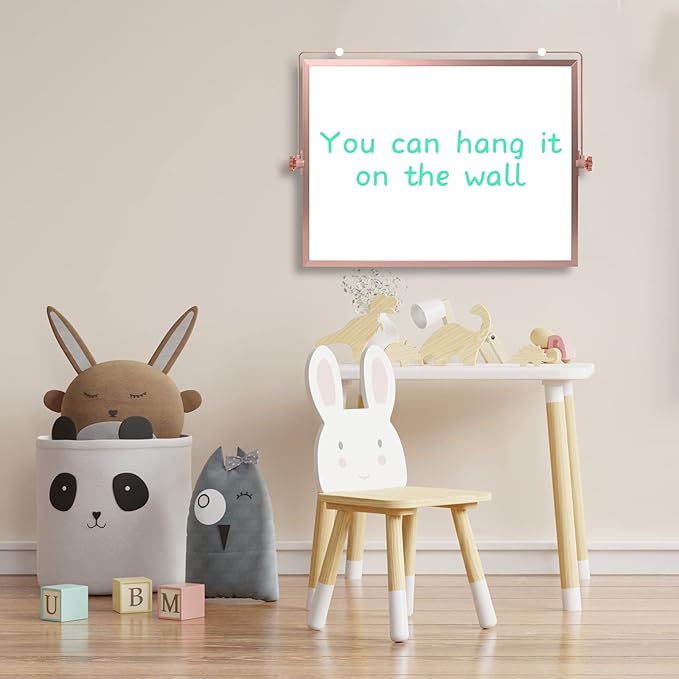 16 x 12 inches Dry Erase Whiteboard, Rose Gold Magnetic Desktop Double-Sided White Board with Stand, 10 Markers, 1 Eraser, 4 Magnets, Portable Whiteboard Easel for School Office Home