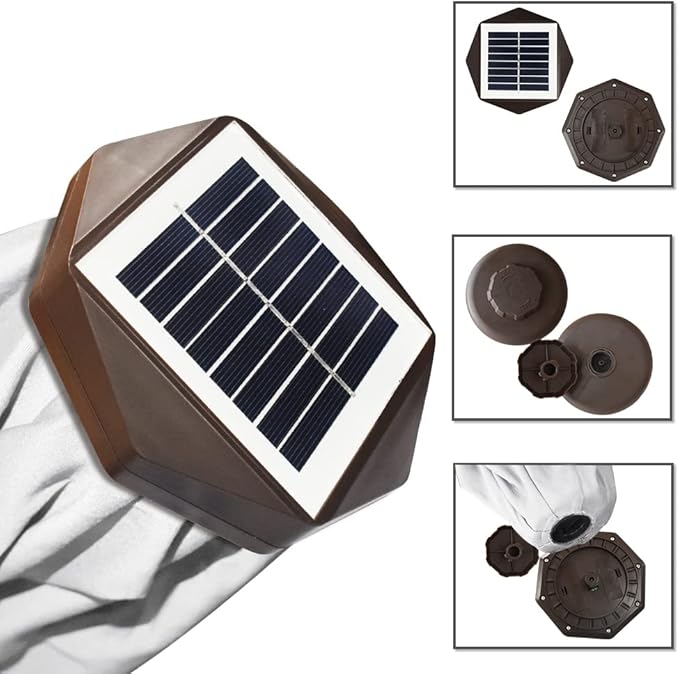 EliteShade USA 10-Year-Non-Fading Solar 9ft Market Umbrella with 80 LED Lights Patio Umbrellas Outdoor Table Umbrella with Ventilation, Natural