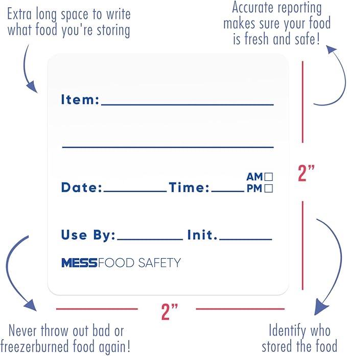 MESS Dissolvable Food Labels, Fill-in, 2x2 200/Roll - Dissolves in 30 Seconds or Less - Removable Pantry, Meal Prep & Food Storage Labels – Canning & Freezer Use