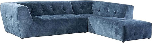 Acanva Mid-Century Velvet Sectional Sofa Couch for Living Room, L-Shape 2-Piece 113”W Right Hand Facing Chaise, Blue