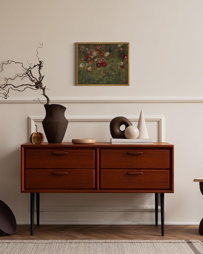 InSimSea Framed Canvas Wall Art Vintage Decor, Classical Flower Paintings Vintage Wall Art for Living Room, Retro Nature Floral Art Work Wall Decorations for Bedroom Home Wall, 9"x11"