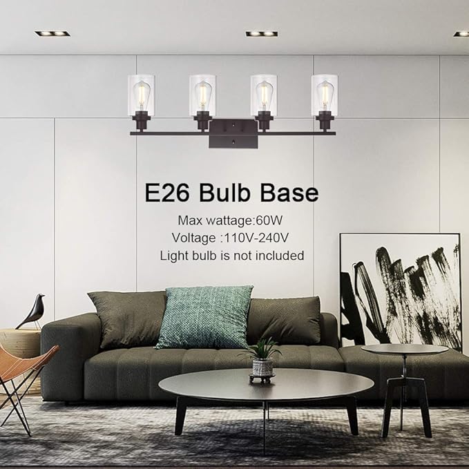 MELUCEE 4 Lights Wall Sconce Lighting Oil Rubbed Bronze Finished with Clear Glass, Bathroom Vanity Light Fixtures Wall Lights Bedroom Porch Kitchen Living Room (Patent No.: US D963914 S)