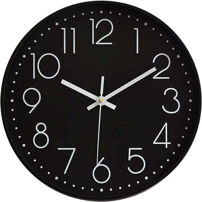 Kitchen Wall Clocks Vintage Style Non-Ticking Wall Clock Battery Operated Quartz Analog Silent Movement Large Decorative Clock Arabic Numerical for Home Office Decor 12 Inch - Black 2
