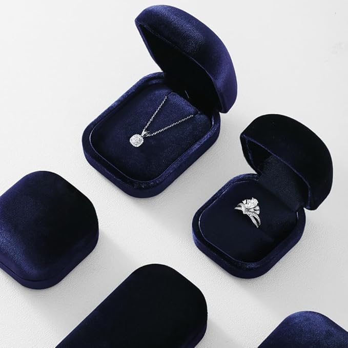 Resilient Velvet Ring Earrings Bracelet Necklace Display Box, Travel Mini Jewelry Organizer Case (Blue, Ring Box)