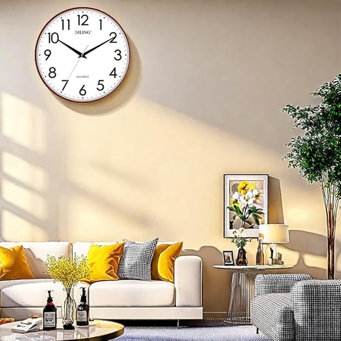 13 Inch Round Wall Clock Silent Non-Ticking Battery Operated Large Display Analog for Living Room Bedroom Study and Kitchen Decor (Red)