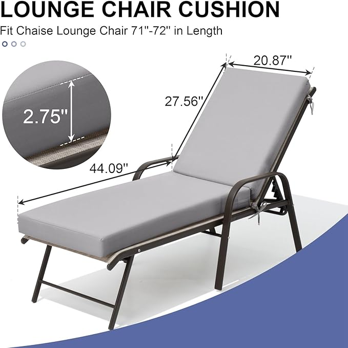 Crestlive Products Chaise Lounge Cushions Outdoor Set of 2, 72x21 Inch, Water Resistant Lounge Chair Cushions for Outdoor Furniture, Patio Cushions for Pool, Lawn, Light Gray