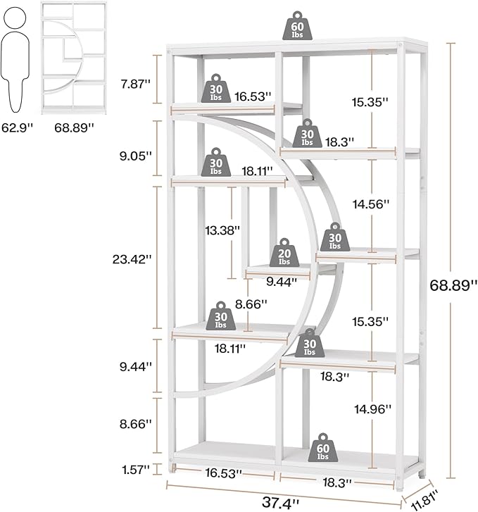 Tribesigns Bookshelf Industrial 5 Tier Etagere Bookcase, Freestanding Tall Bookshelves Display Shelf Storage Organizer with 9-Open Storage Shelf for Living Room, Bedroom