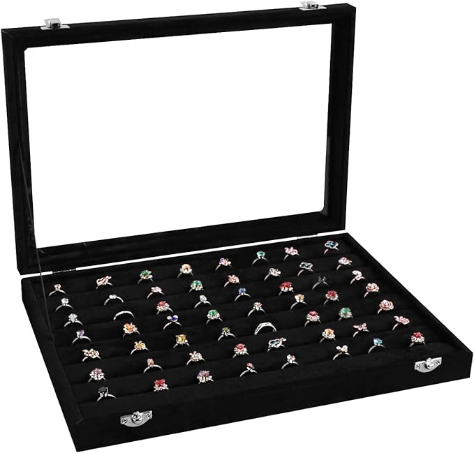 Wudygirl 7 Slot Ring Holder Organizer Display Tray for Rings And Jewelry Storage Velvet Ring Box with Multiple Slots Rings Organizer and Jewelry Showcase (Black Velvet)