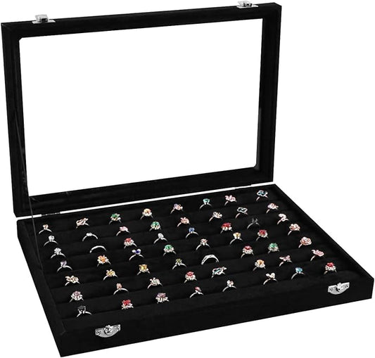 Wudygirl 7 Slot Ring Holder Organizer Display Tray for Rings And Jewelry Storage Velvet Ring Box with Multiple Slots Rings Organizer and Jewelry Showcase (Black Velvet)