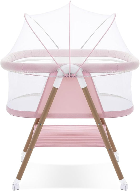 Baby bassinets,3 in1 Baby Crib, Sturdy, Portable & Easy to Assemble,Mosquito net and Portable Bag Included. (Pink)