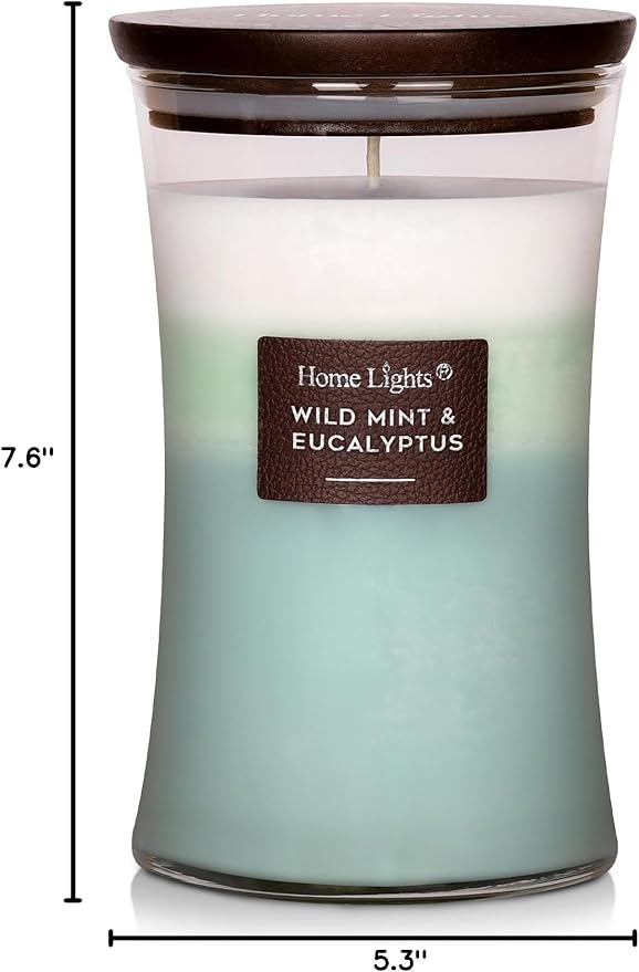 HomeLights 3-Layer Candles for Home Scented, 21.52 OZ Natural Soy Wax Scented Candles Burns Up to 100 Hours, Large Jar, Wild Mint & Eucalyptu