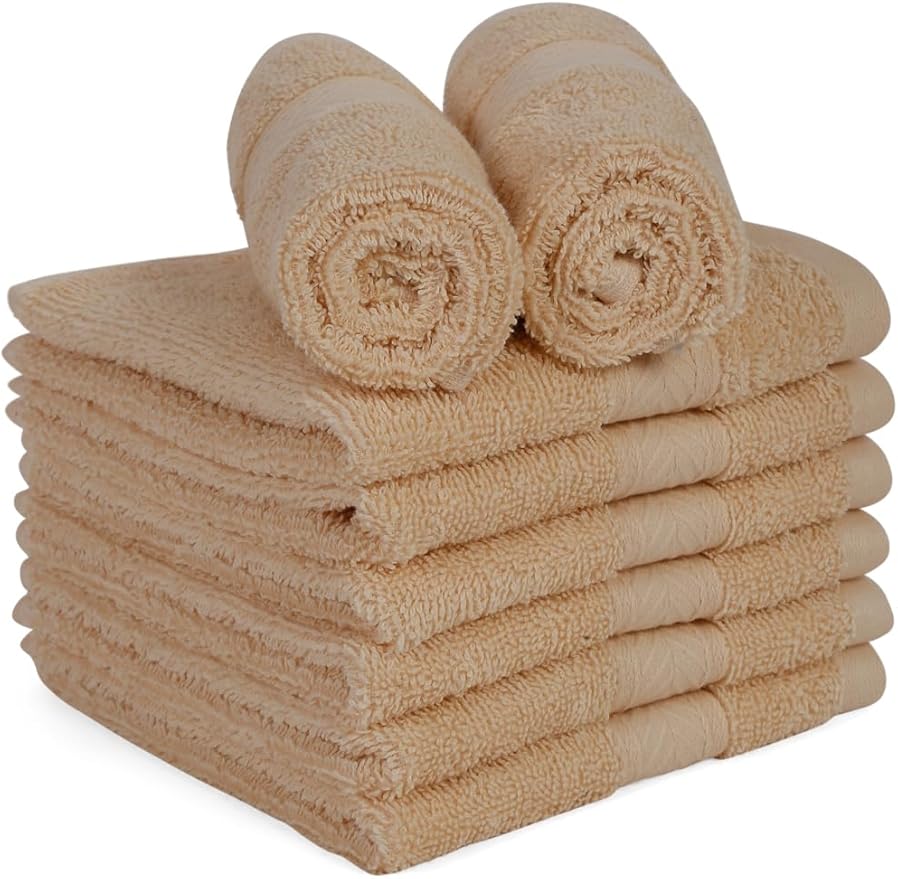 Casa Lino Face Towels & Body Wash Cloths for Showering - 100% Cotton Wash Cloths for Bathroom - Highly Absorbent & Quick Drying Washcloth Set - Cotton Washcloths 24 Pack (12" x 12") - (Linen Brown)