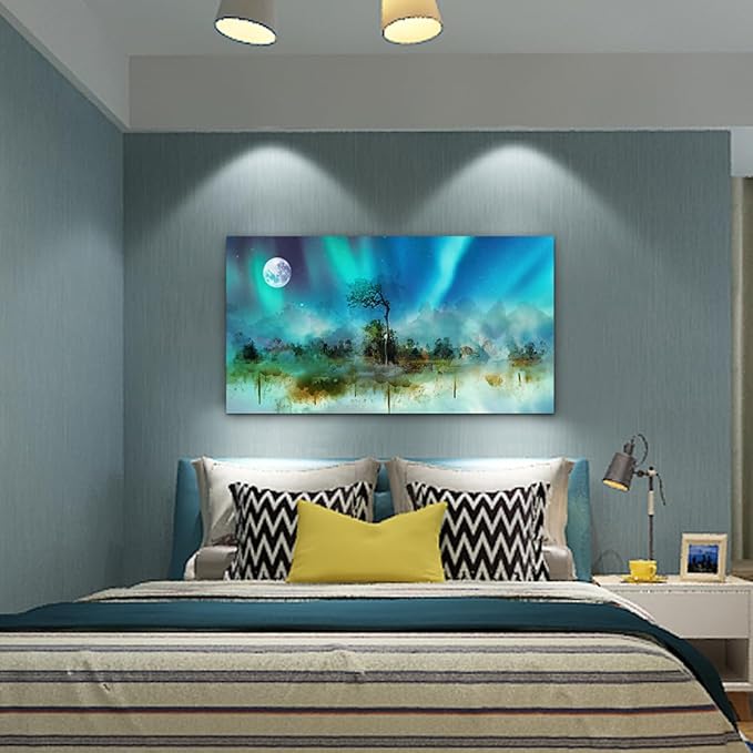 MHARTK66 Canvas Wall Art for Living Room, Office, Bedroom - Large Abstract Auroral Scenery Framed Prints - Decorative Artwork for Hotel, Home - 24x48 In