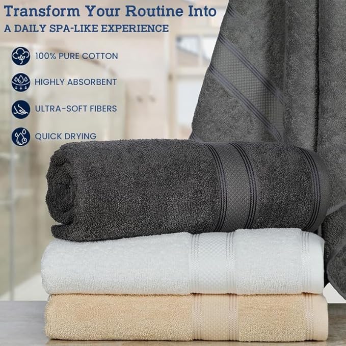 Casa Lino 4 Pack Bath Towels (27x54), 100% Pure Cotton, Luxury Bath Towels, Lightweight & Highly Absorbent, Quick Drying Towels for Bathroom, for Daily Use Bathroom, Multicolor 1