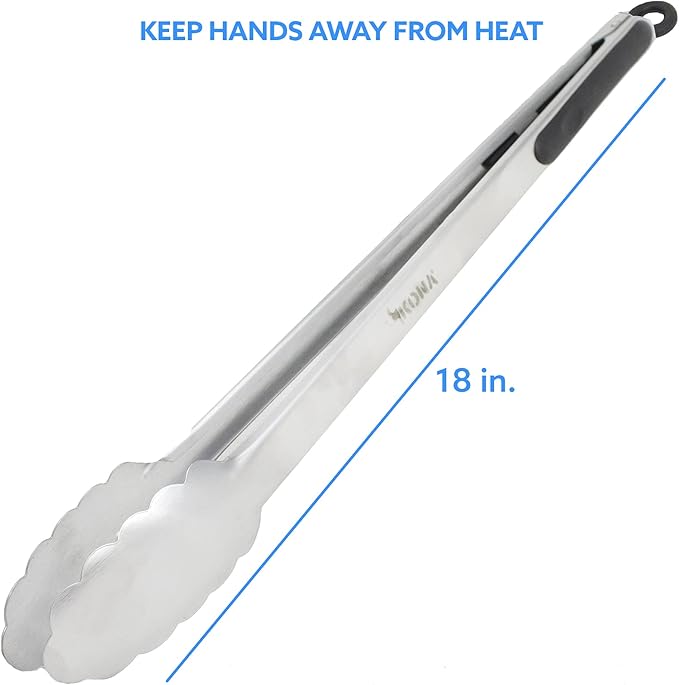 Kona Premium Stainless-Steel Locking Grill Tongs 18 inch, Sturdy, Heavy Duty Tongs - Great for Cooking, Grilling, and Barbecue (BBQ)