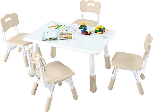 Toddler Table and Chair Set for Ages 3-8, Adjustable Kids Table and Chairs for Reading,Drawing, Eating, Children Activity Table with Graffiti Tabletop for Daycare/Classroom/Home/Preschool
