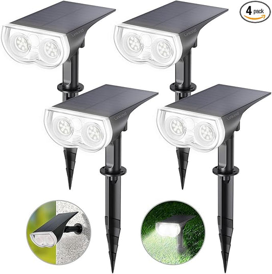 Linkind Solar Lights Outdoor Waterproof IP67, StarRay Dusk-to-Dawn Outdoor Solar Lights, 3 Lighting Modes Solar Spot Lights Outdoor for Garden, Yard, Landscape (Daylight, 4 Pack)
