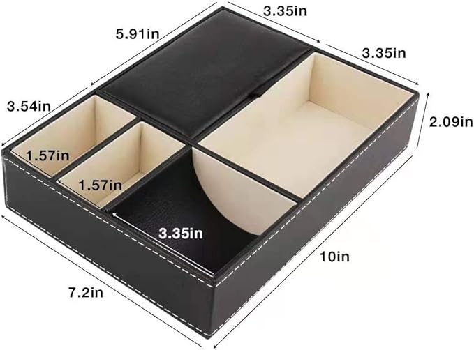 Baoyun Mens Valet Tray Organizer, Mens Jewelry Box, Nightstand Organizer for Men with 5 compartments, Faux Leather Key Tray for Entryway Table, Bedside Storage for Watch, Coin, Phone Gifts for Men