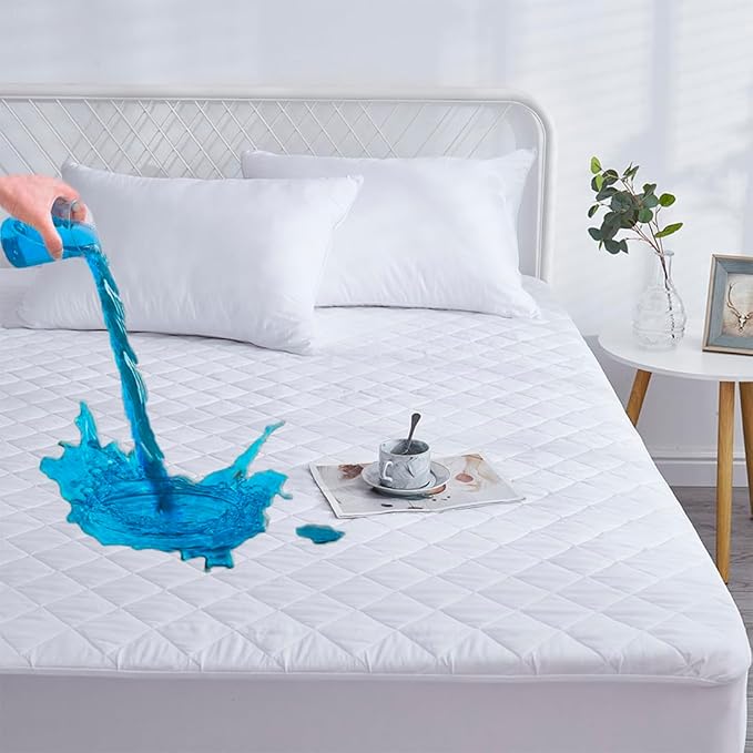 Queen Waterproof Mattress Pad, 8-21" Deep Pocket Protector Ultra Soft Quilted Fitted Topper Cover Breathable Fit for Dorm Home Hotel - White