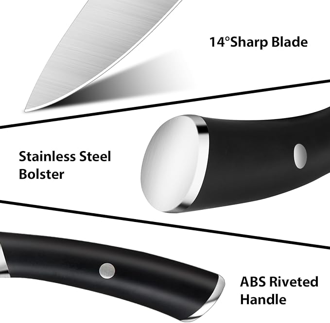 MOSFiATA Kitchen knives set with Carry case Bag,Stainless Steel Chefs Knife Set with Knife Sharpener Rod,Japanese Santoku Knives Set with ABS Handle for Outdoor Travel Camping BBQ