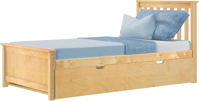 Max & Lily Twin Bed, Wood Bed Frame with Headboard For Kids with Trundle, Slatted, Natural