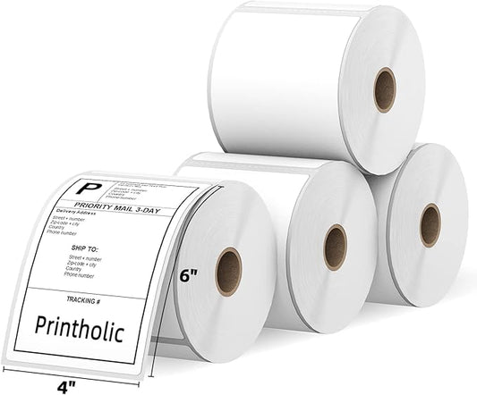 4 Rolls 4" x 6" Direct Thermal Shipping Label Compatible for Zebra 2844 ZP-450 ZP-500 ZP-505 Printers, Permanent Adhesive, Perforated Postage Label Paper - 450 Labels/Roll, 1" Core