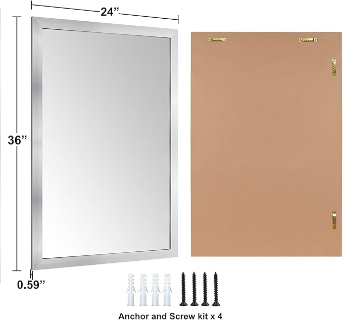 Ruomeng Bathroom Mirror 24" x 36" Rectangular Wall Mirror for Over Sink Feamed Mirror for Entryway, Bedroom, Living Room, Nickel