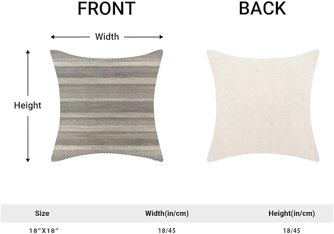 Boho Grey Stripe Throw Pillow Covers 18x18 Inch Set of 2, Rustic Abstract Decorative Throw Pillow Covers Retro Stripe Neutral Outdoor Cushion Cover for Sofa Couch Farmhouse Room Bed Decor