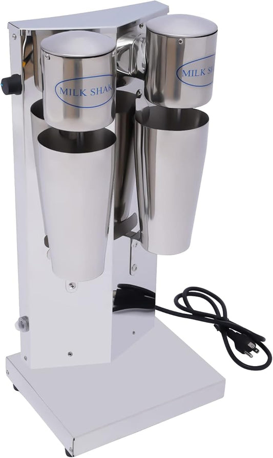 Electric milkshake machine with two heads Milkshake machine, commercial stainless steel Milkshake machine with double-head drink stirrer Household milkshake machine for making drinks Silver color