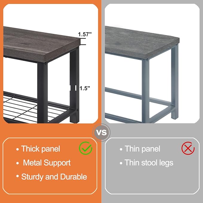 EXCEFUR Entryway Bench, Industrial Metal and Wood Storage Bench for Living Room, Indoor Shoe Rack Bench Seat, 43.3 Inch Grey